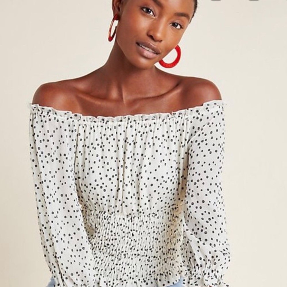 Anthropologie Ruched Waist Mini Polka Dot Top